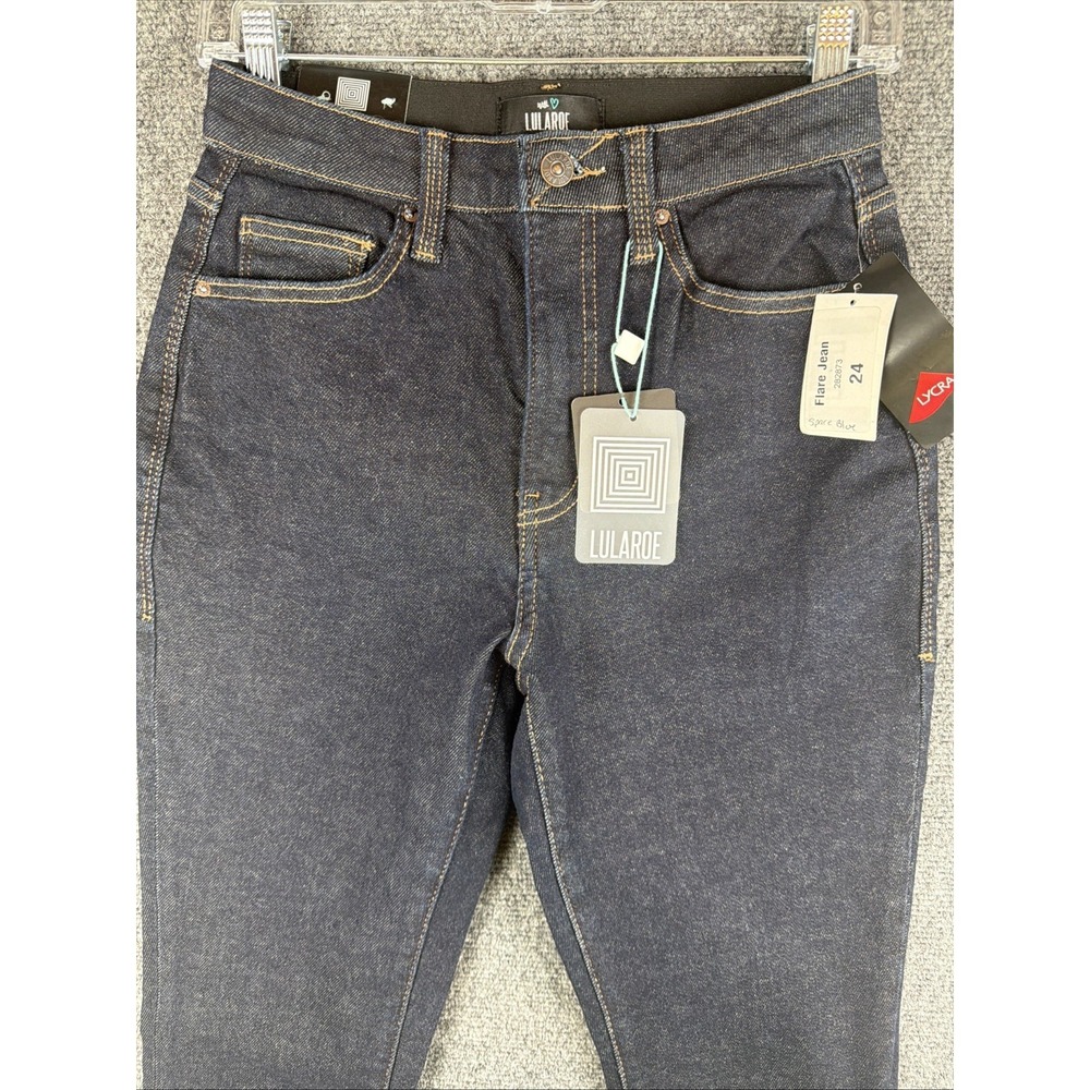LuLaRoe Flare Jeans High Rise Dark Wash Space Blue Denim Size 24 Womens NEW - Picture 3 of 11